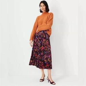 Ann Taylor Paisley Pleated Midi Skirt